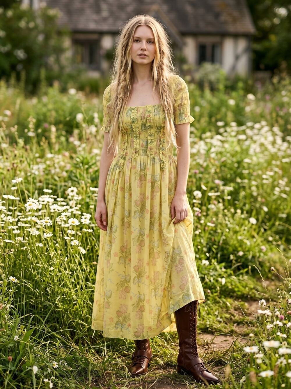 Free People Damson Madder Dainty Ethereal Cottage Raphaela Ruffle Midi Dress 12
